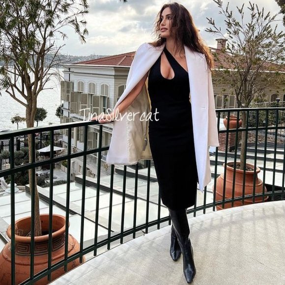 BLOGGER'S FAVE! Zara Black Cut Out One Shoulder Midi Dress Sz S NWT - Picture 6 of 14